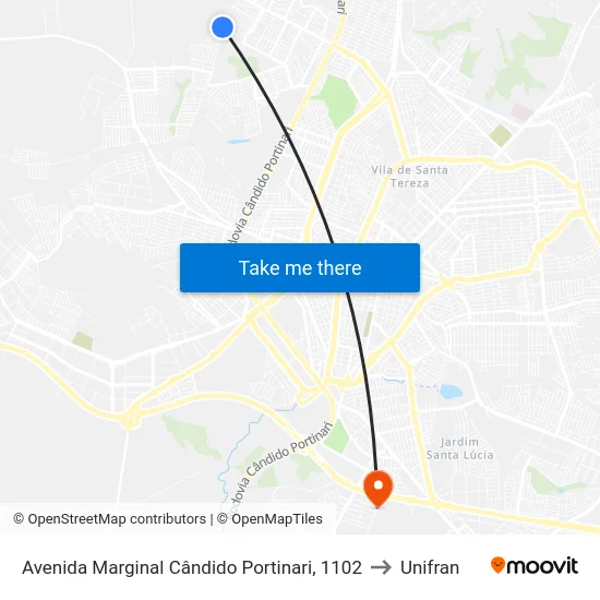 Avenida Marginal Cândido Portinari, 1102 to Unifran map