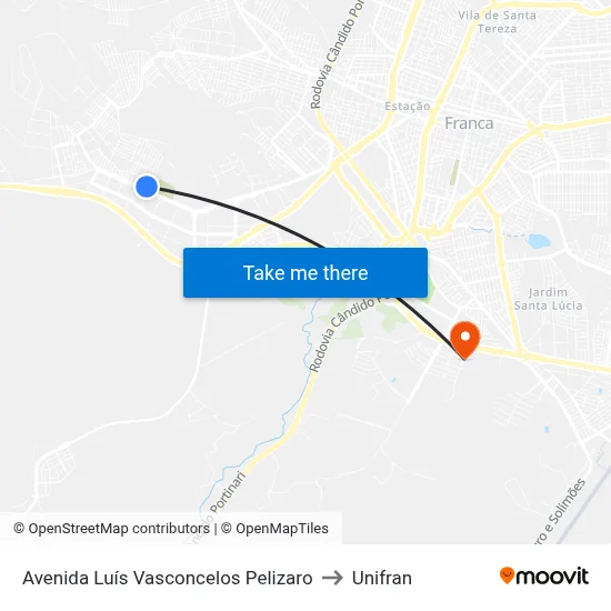 Avenida Luís Vasconcelos Pelizaro to Unifran map