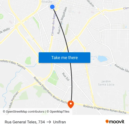 Rua General Teles, 734 to Unifran map