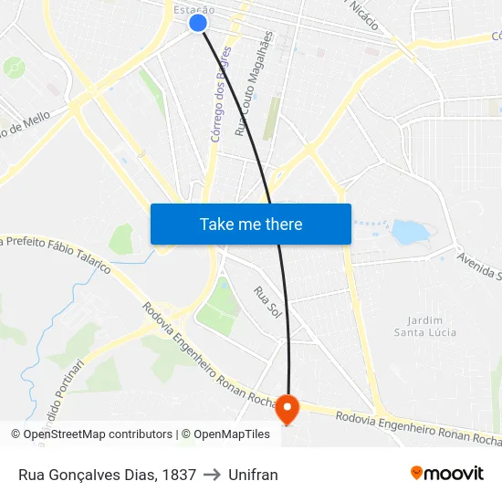 Rua Gonçalves Dias, 1837 to Unifran map