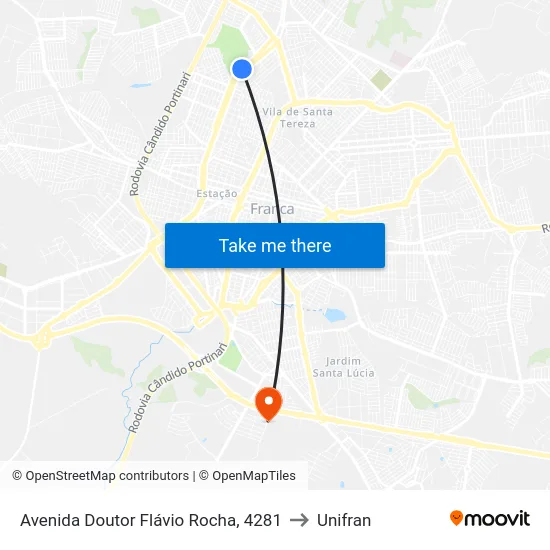 Avenida Doutor Flávio Rocha, 4281 to Unifran map