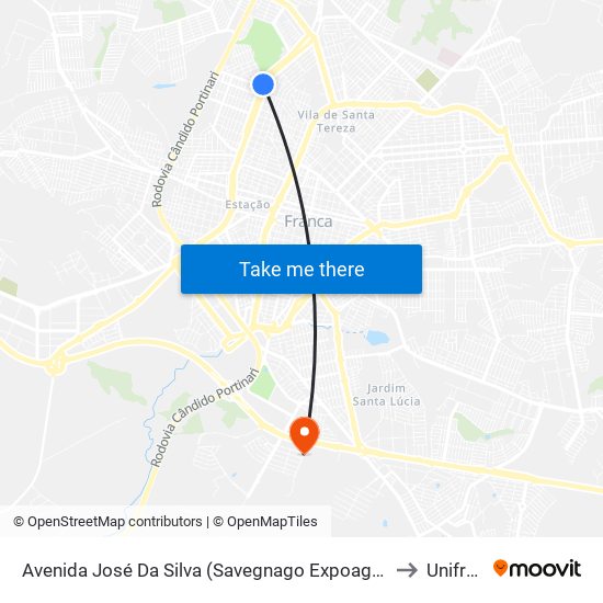 Avenida José Da Silva (Savegnago Expoagro) to Unifran map