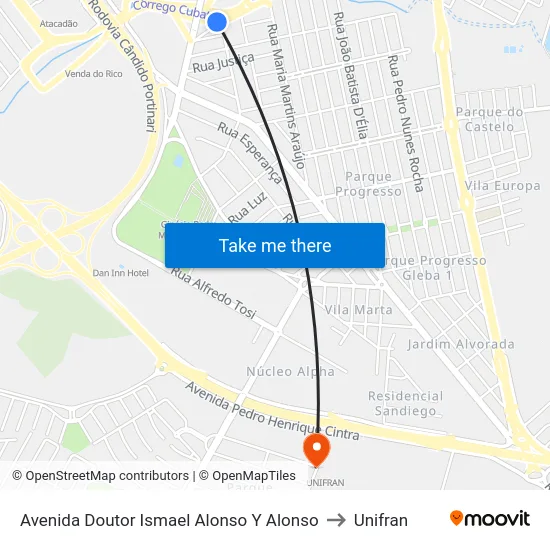 Avenida Doutor Ismael Alonso Y Alonso to Unifran map