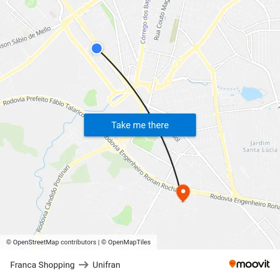 Franca Shopping to Unifran map