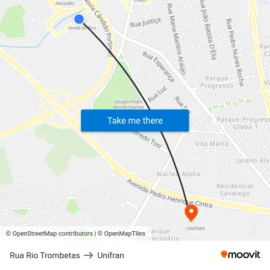 Rua Rio Trombetas to Unifran map