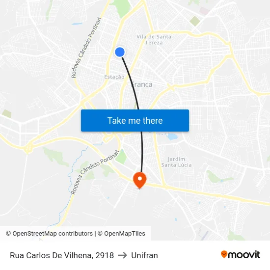 Rua Carlos De Vilhena, 2918 to Unifran map