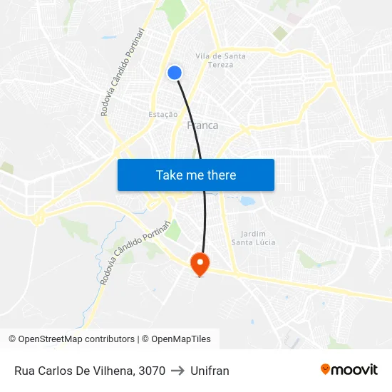 Rua Carlos De Vilhena, 3070 to Unifran map