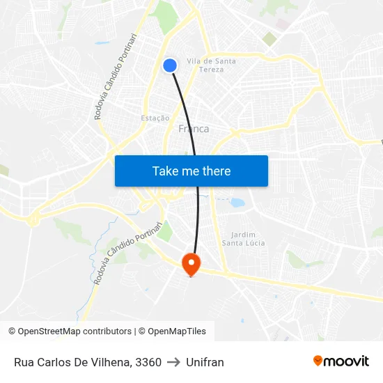 Rua Carlos De Vilhena, 3360 to Unifran map