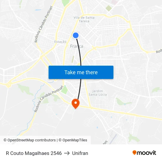 R Couto Magalhaes 2546 to Unifran map