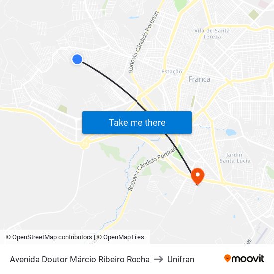 Avenida Doutor Márcio Ribeiro Rocha to Unifran map