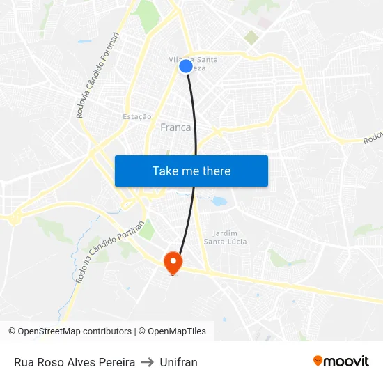 Rua Roso Alves Pereira to Unifran map