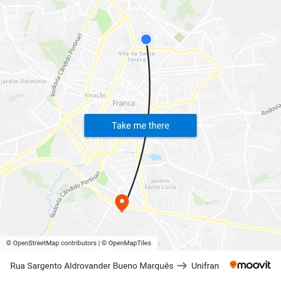 Rua Sargento Aldrovander Bueno Marquês to Unifran map