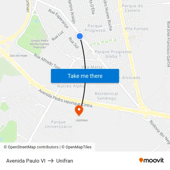Avenida Paulo VI to Unifran map