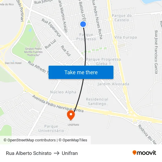 Rua Alberto Schirato to Unifran map