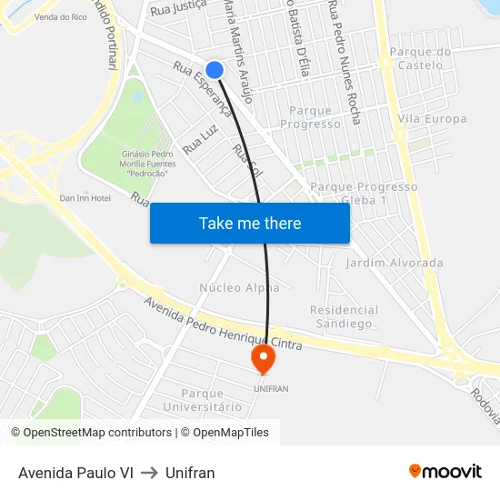 Avenida Paulo VI to Unifran map