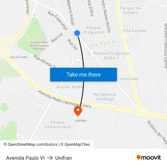 Avenida Paulo VI to Unifran map