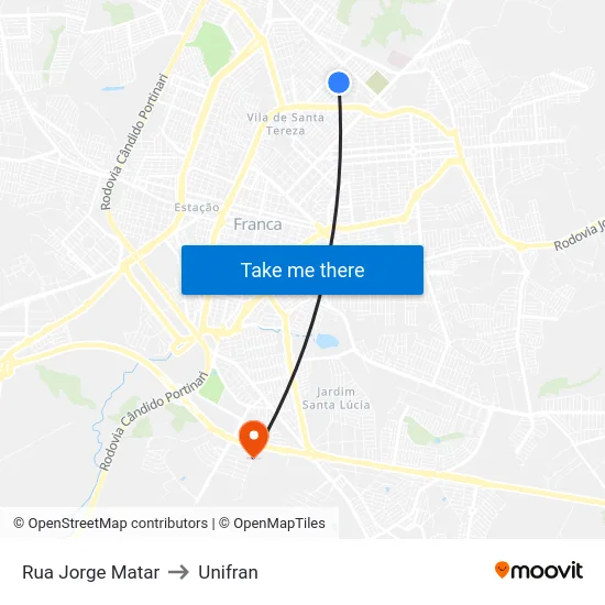 Rua Jorge Matar to Unifran map