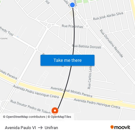 Avenida Paulo VI to Unifran map