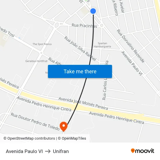 Avenida Paulo VI to Unifran map