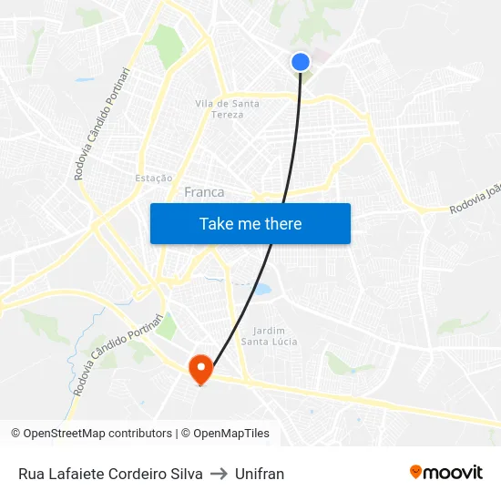 Rua Lafaiete Cordeiro Silva to Unifran map