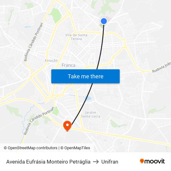 Avenida Eufrásia Monteiro Petráglia to Unifran map