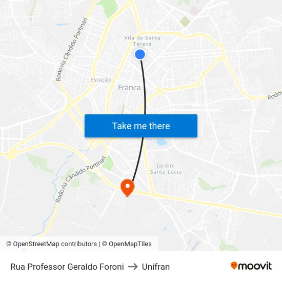 Rua Professor Geraldo Foroni to Unifran map