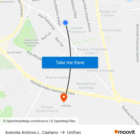 Avenida Antônio L. Caetano to Unifran map