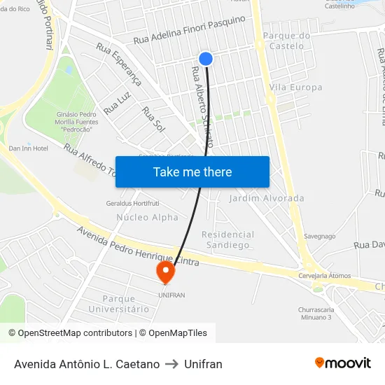 Avenida Antônio L. Caetano to Unifran map