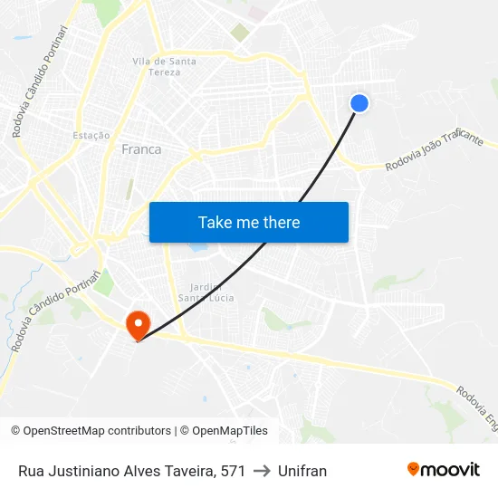 Rua Justiniano Alves Taveira, 571 to Unifran map