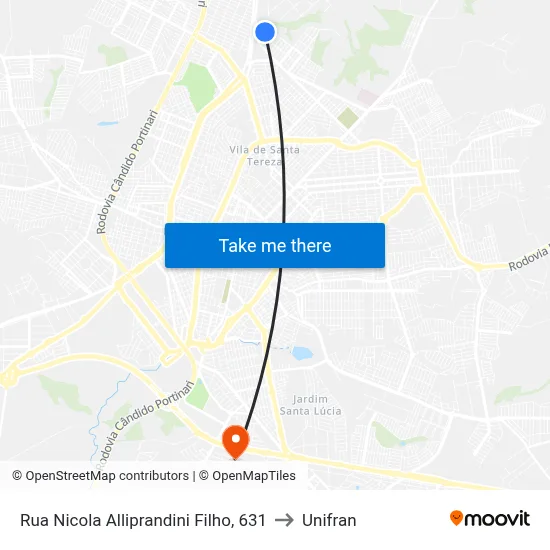Rua Nicola Alliprandini Filho, 631 to Unifran map