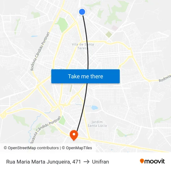 Rua Maria Marta Junqueira, 471 to Unifran map
