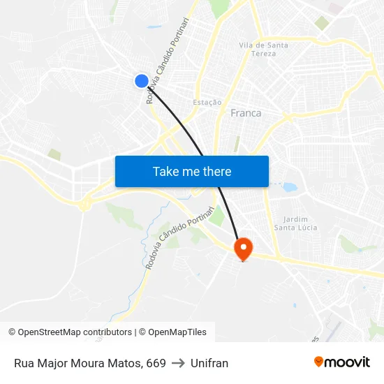Rua Major Moura Matos, 669 to Unifran map