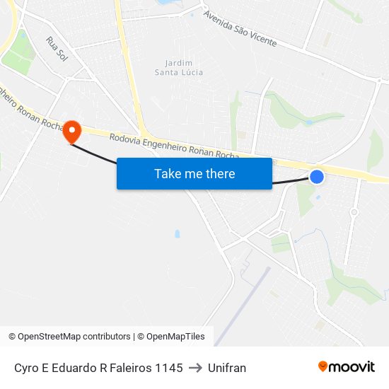 Cyro E Eduardo R Faleiros 1145 to Unifran map