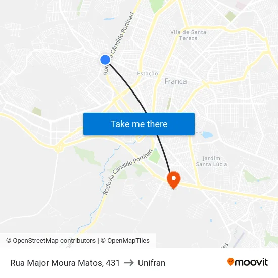 Rua Major Moura Matos, 431 to Unifran map