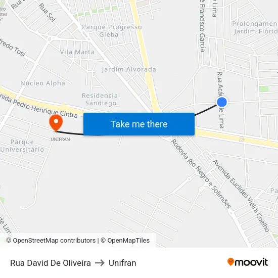 Rua David De Oliveira to Unifran map