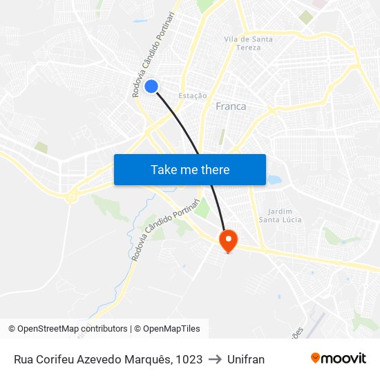 Rua Corifeu Azevedo Marquês, 1023 to Unifran map