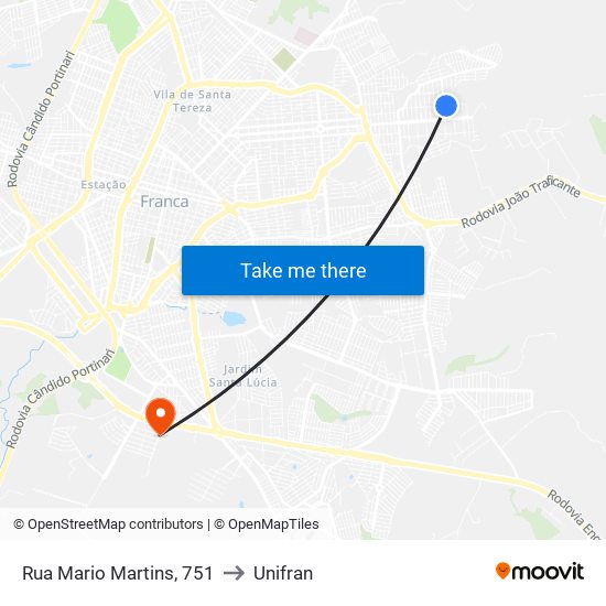 Rua Mario Martins, 751 to Unifran map