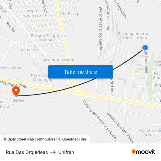 Rua Das Orquídeas to Unifran map