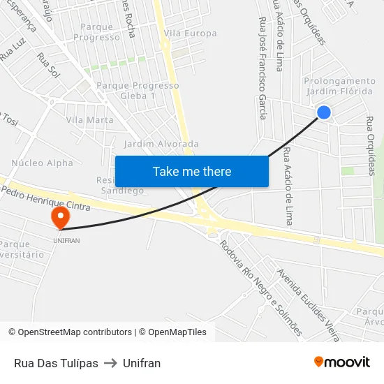 Rua Das Tulípas to Unifran map