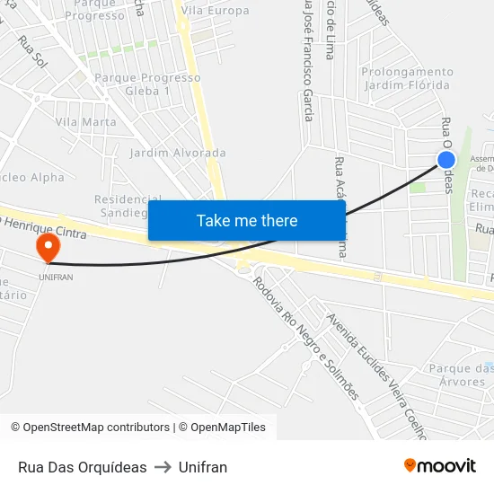 Rua Das Orquídeas to Unifran map