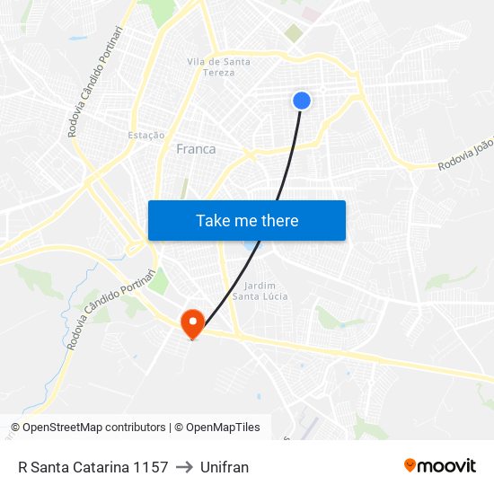 R Santa Catarina 1157 to Unifran map