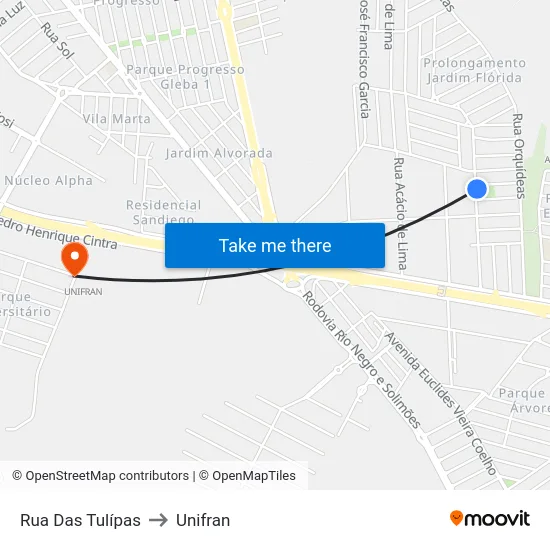 Rua Das Tulípas to Unifran map