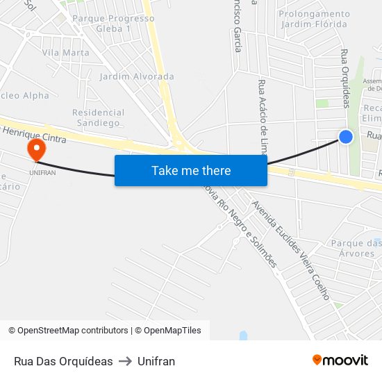 Rua Das Orquídeas to Unifran map