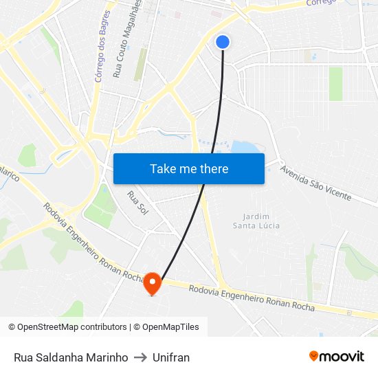 Rua Saldanha Marinho to Unifran map