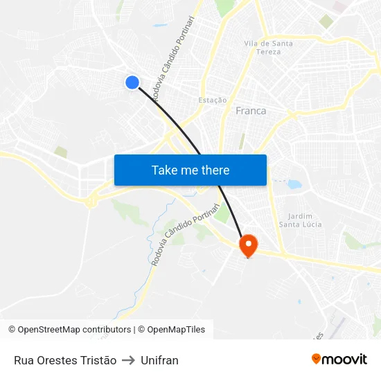 Rua Orestes Tristão to Unifran map
