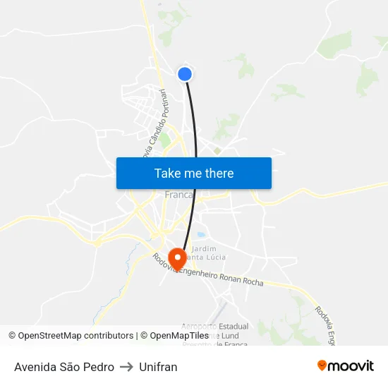 Avenida São Pedro to Unifran map