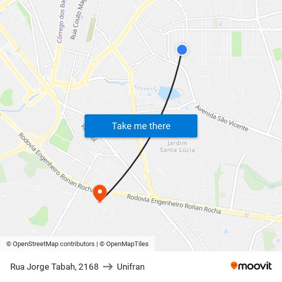 Rua Jorge Tabah, 2168 to Unifran map
