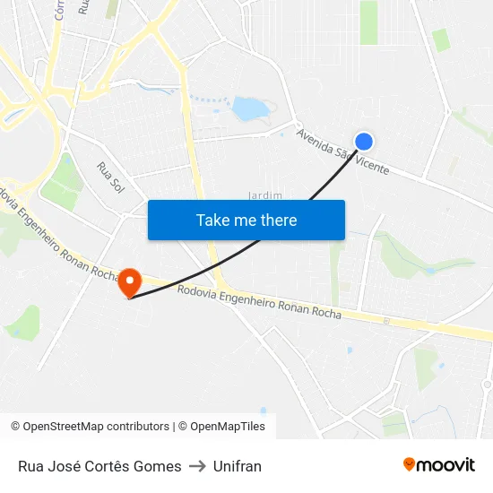 Rua José Cortês Gomes to Unifran map