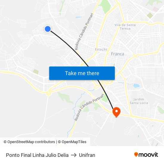 Ponto Final Linha Julio Delia to Unifran map