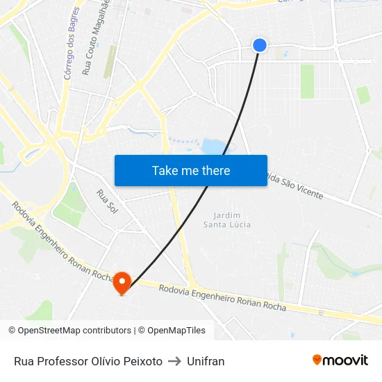 Rua Professor Olívio Peixoto to Unifran map